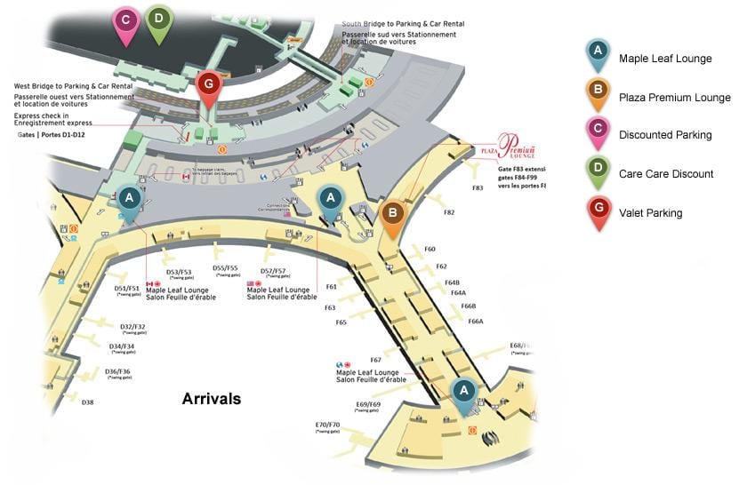 Harta Toronto Pearson international airport terminal sosiri