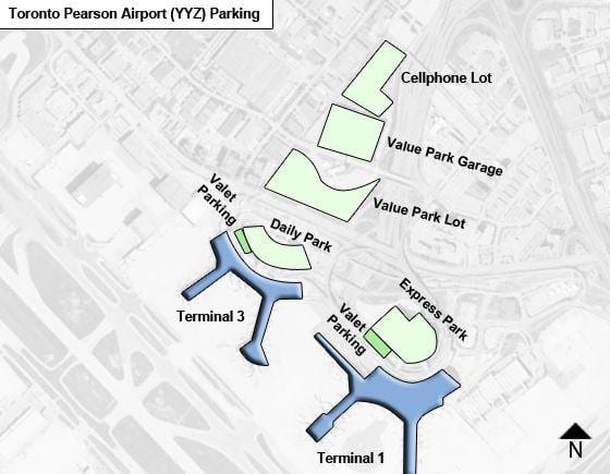 Harta din aeroportul Toronto Pearson parcare