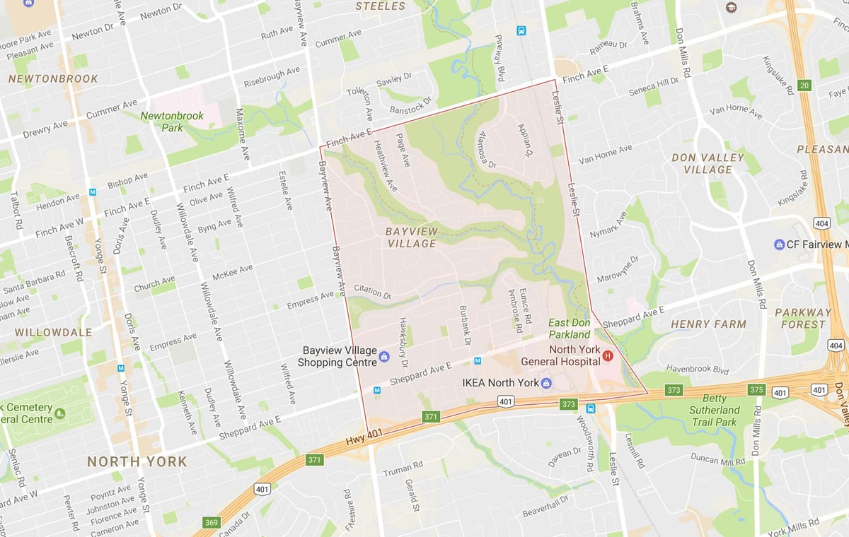 Harta Bayview Sat de vecinătate Toronto