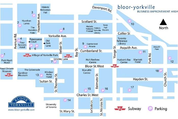 Harta Bloor Yorkville metrou