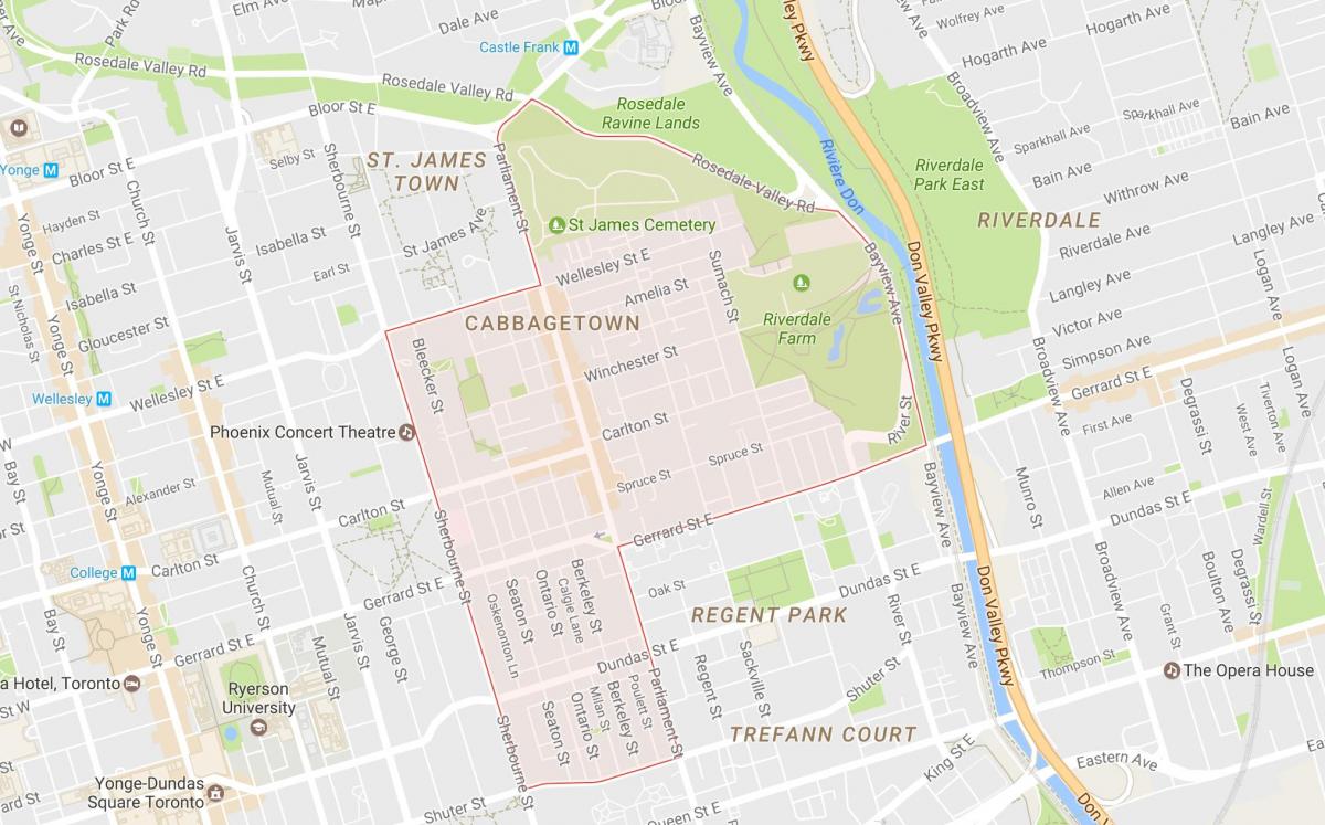 Harta Cabbagetown vecinătate Toronto