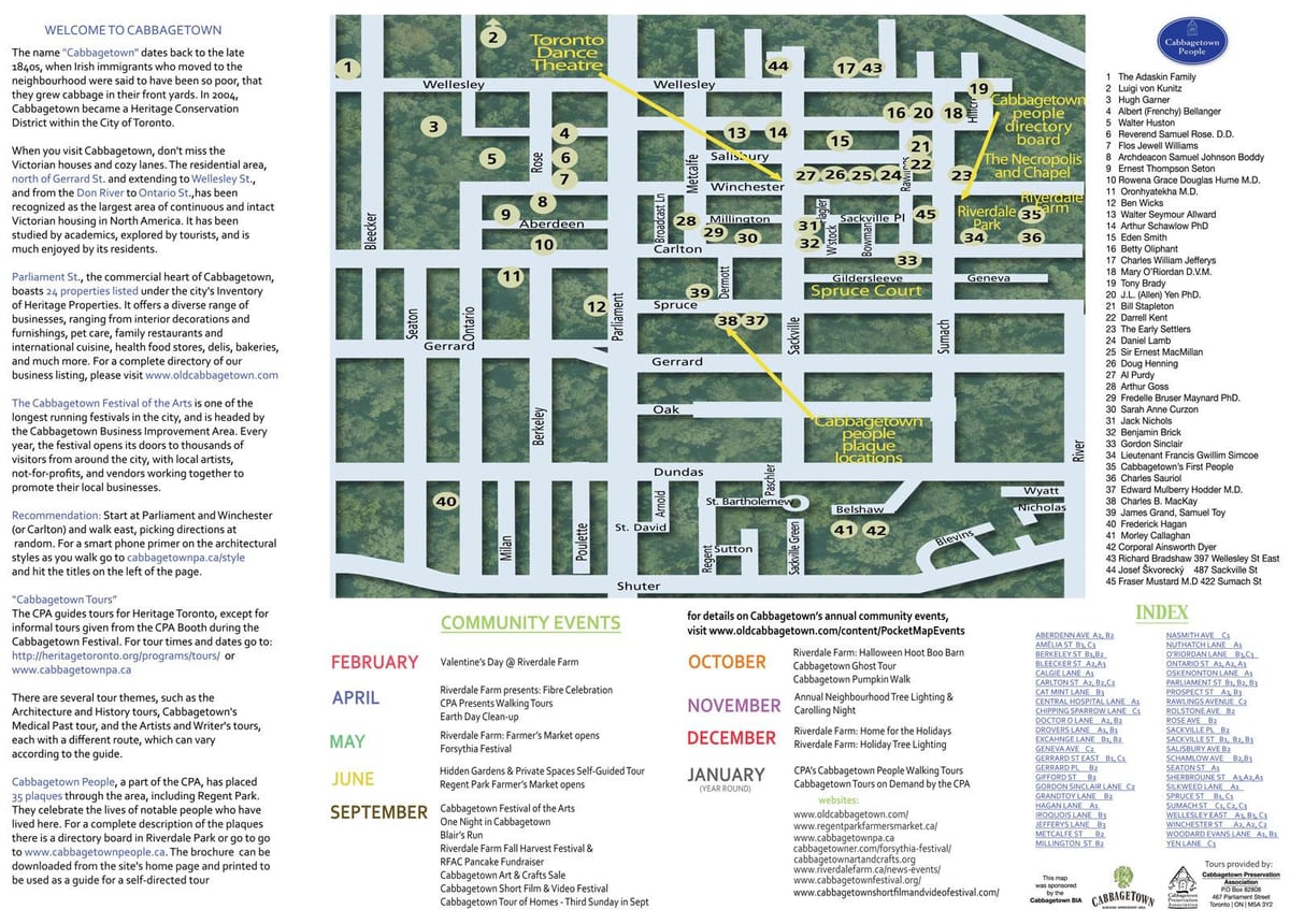 Harta Cabbagetown evenimente Toronto