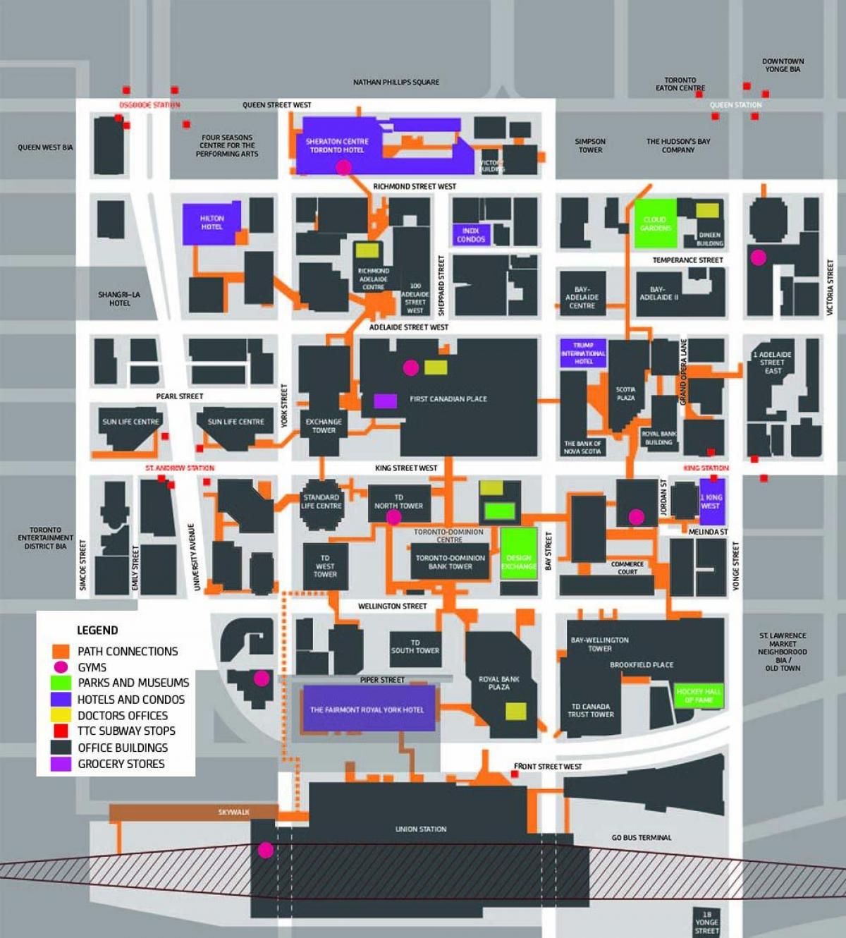 Harta Calea Toronto Downtown Pasarelă Pietonală