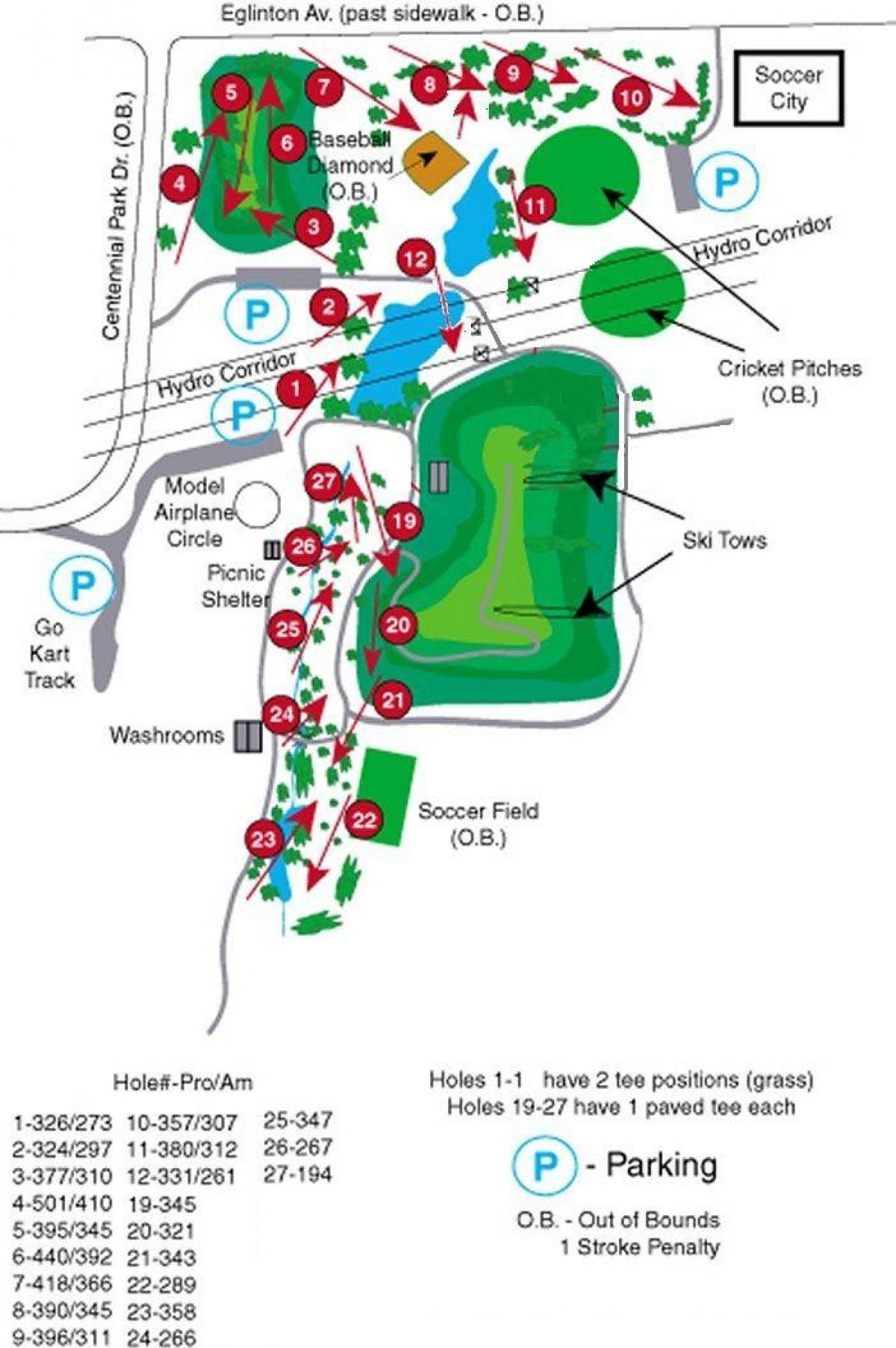 Harta Centennial Park, terenuri de golf Toronto