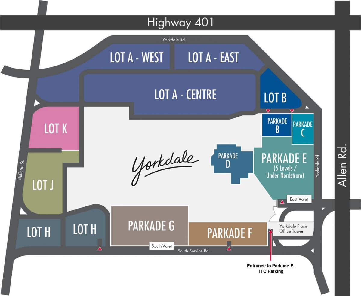 Harta de Centrul Comercial Yorkdale parcare