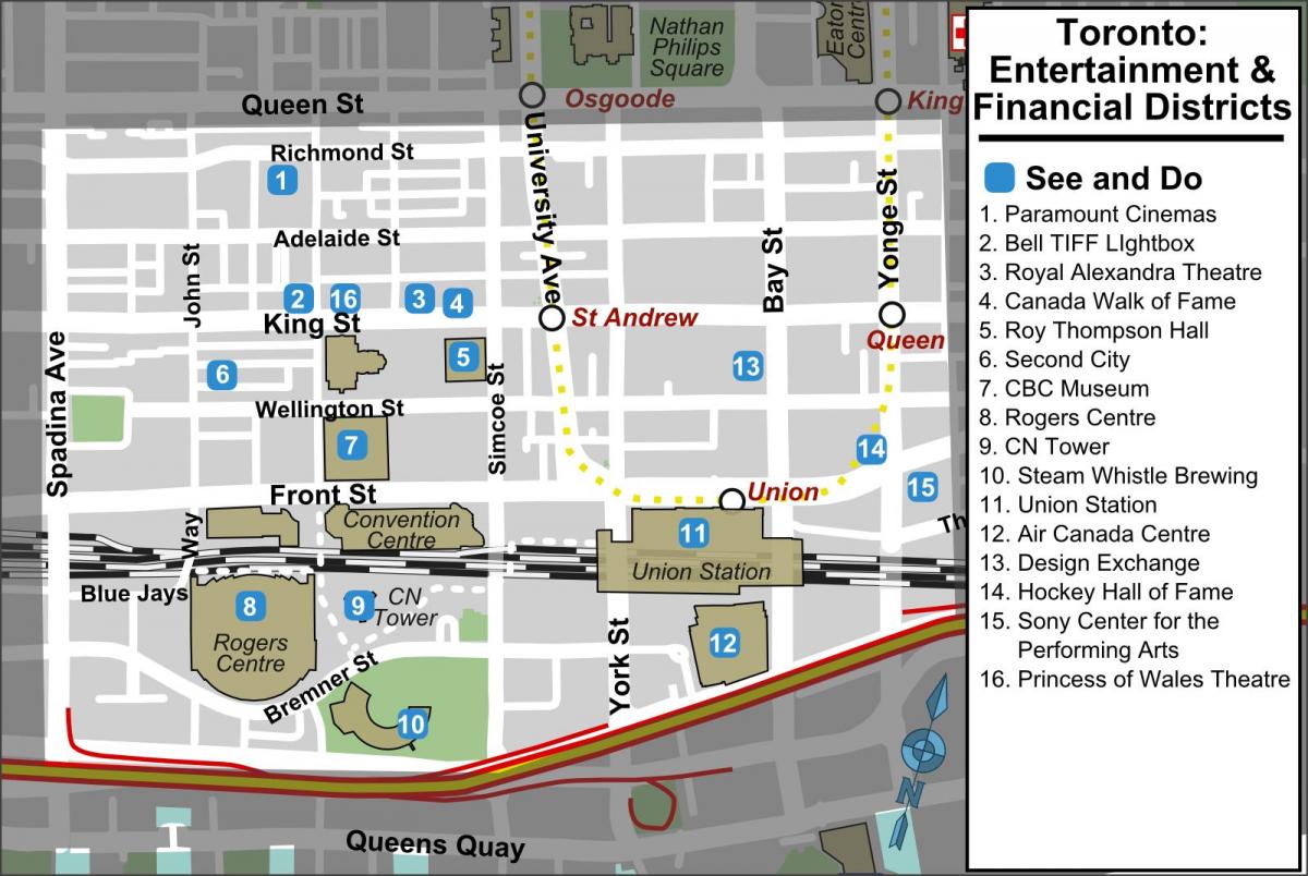 Harta de Divertisment și cartierele financiare Toronto
