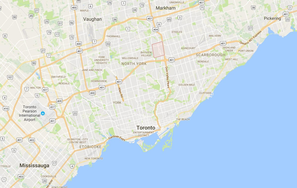 Harta Don Valley Village district Toronto