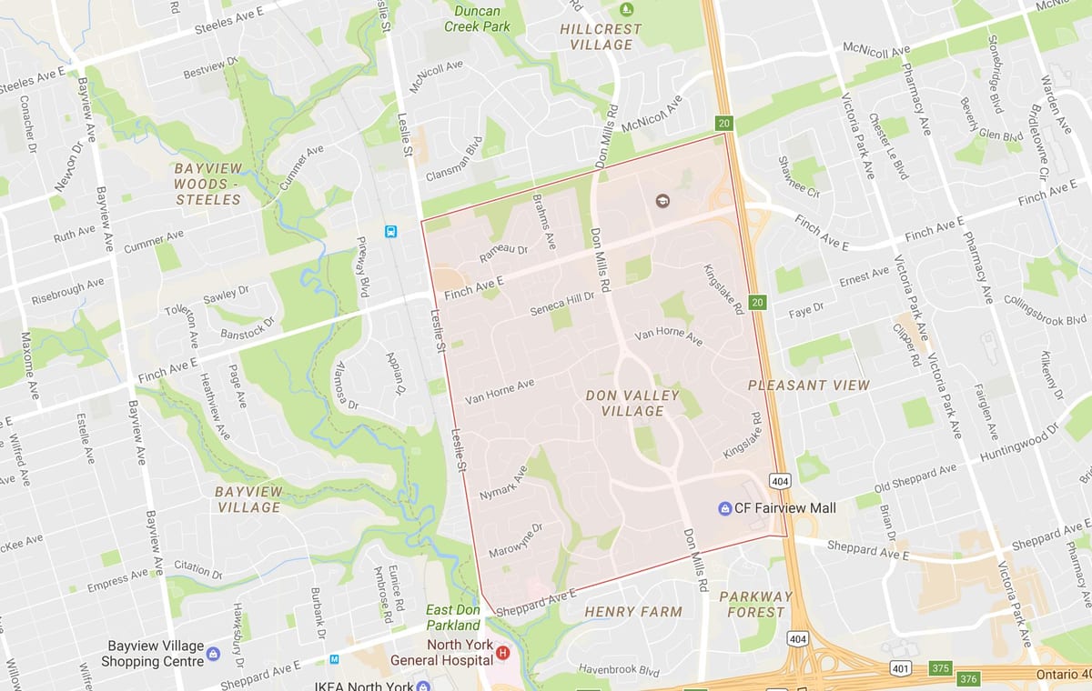 Harta Don Valley Village, cartier Toronto