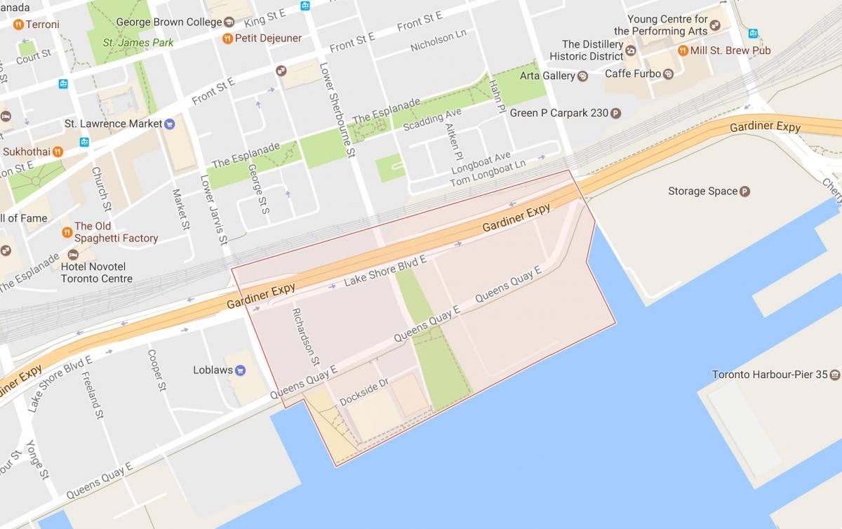Harta de Est Bayfront vecinătate Toronto