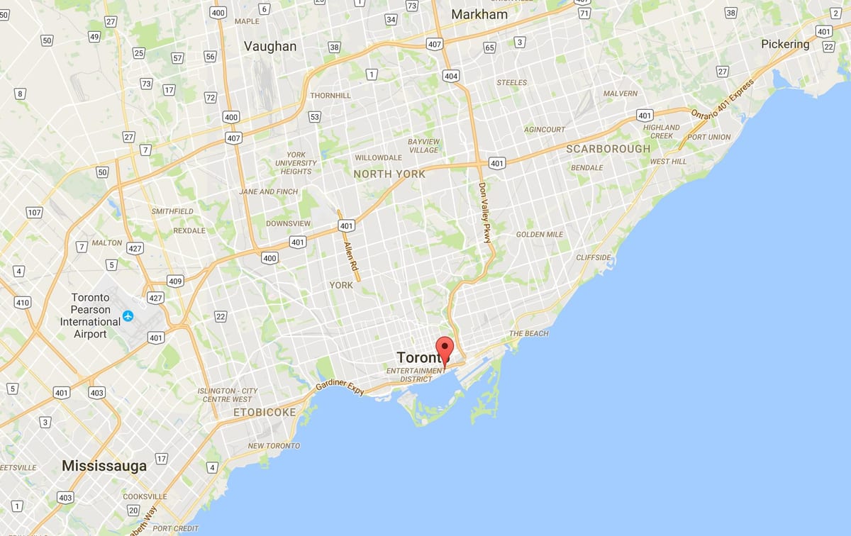 Harta de Est Bayfront district Toronto