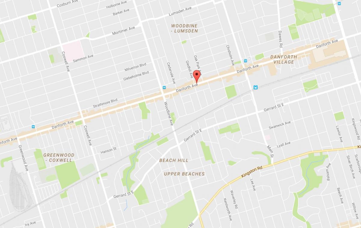 Harta de Est Danforth vecinătate Toronto