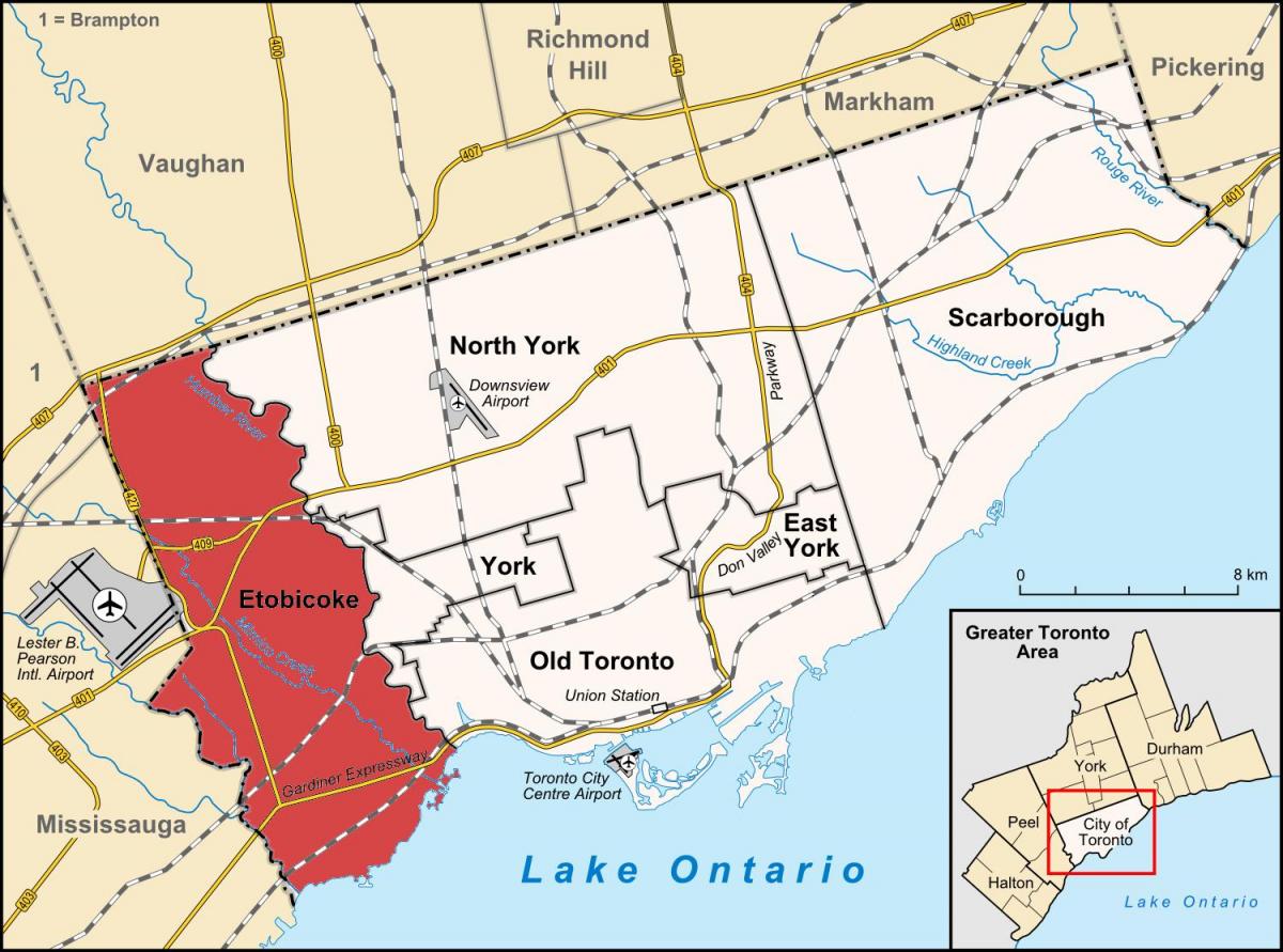Harta Etobicoke district Toronto