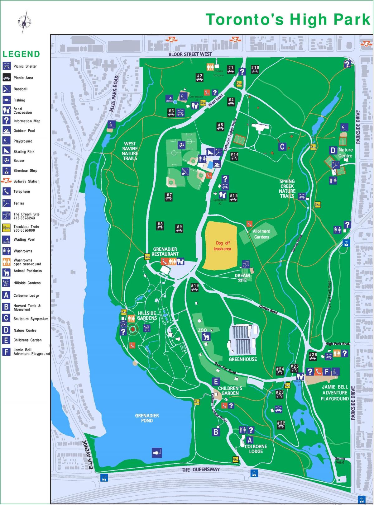 Harta parcului legenda Toronto
