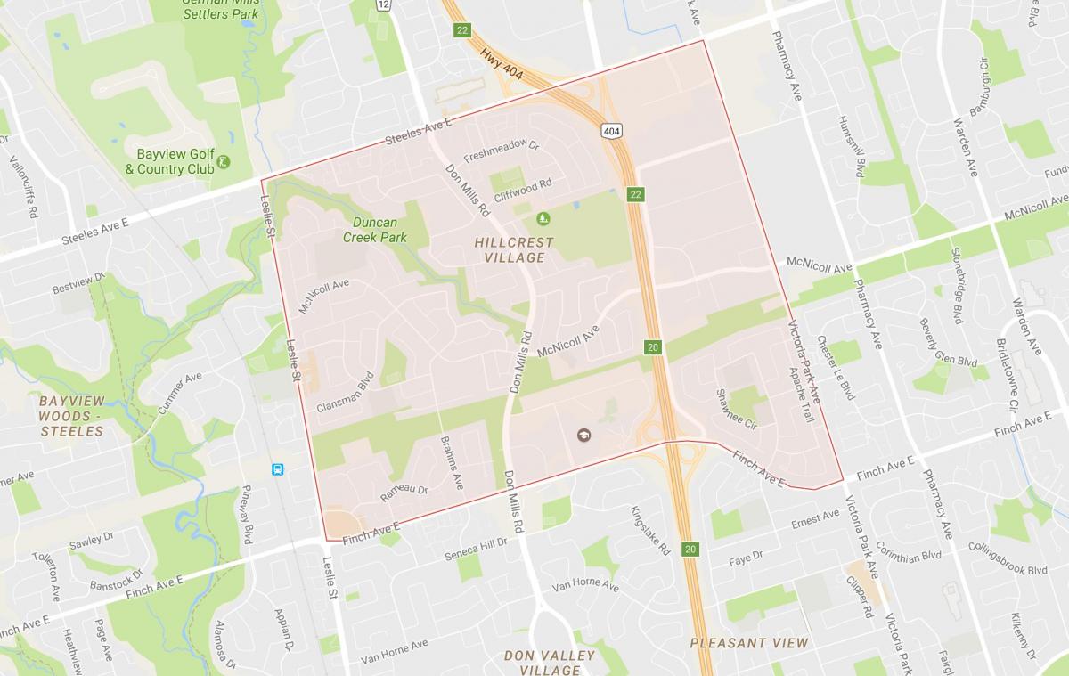 Harta Hillcrest Sat de vecinătate Toronto