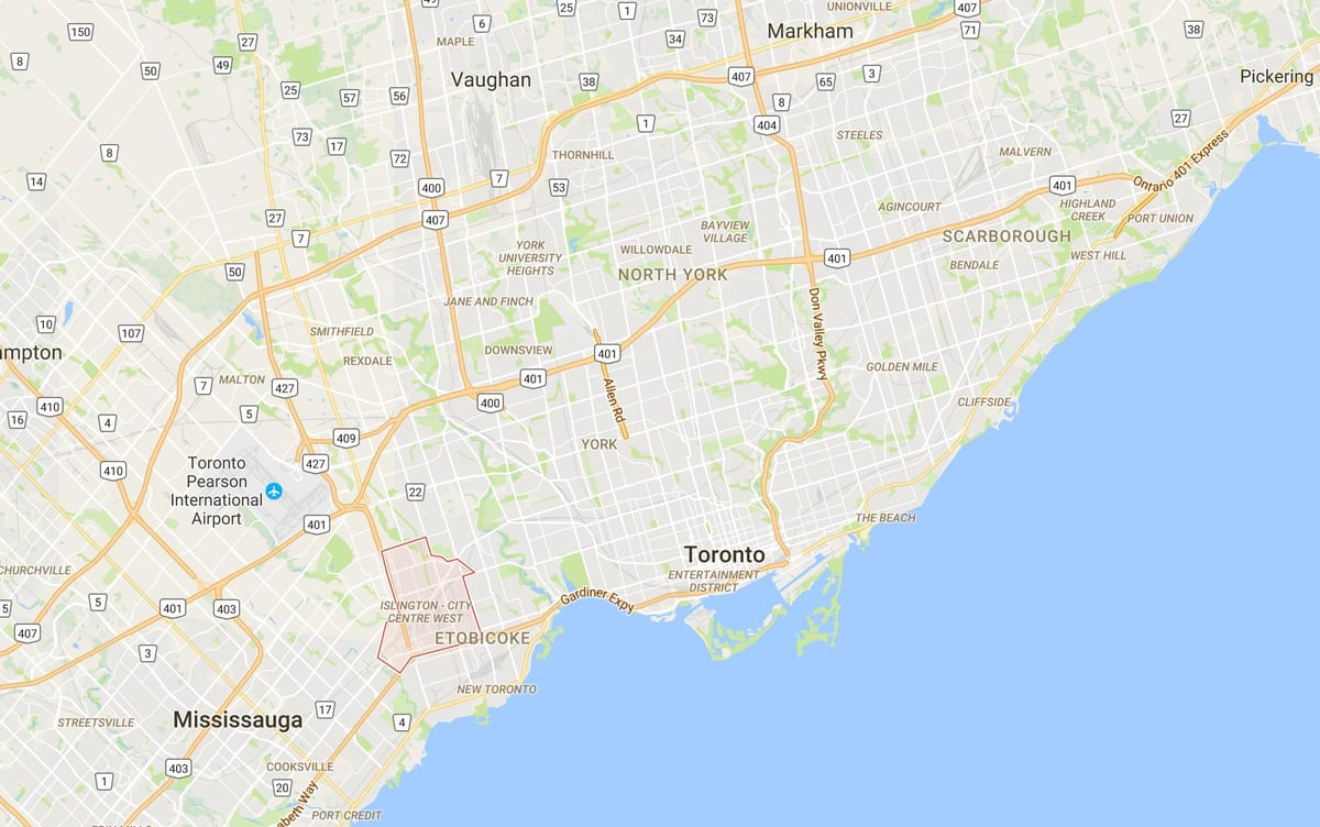 Harta Islington-City Centre West district Toronto