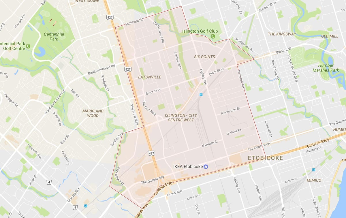 Harta Islington-City Centre West vecinătate Toronto