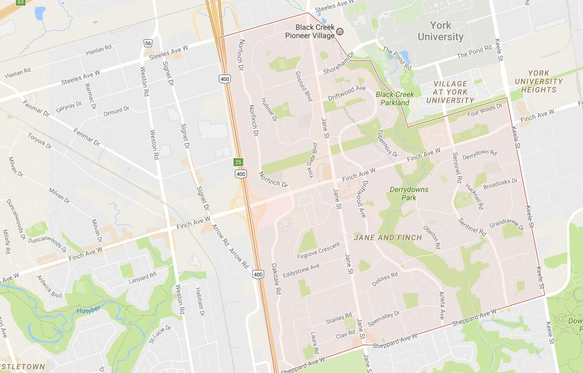 Harta Jane și Finch vecinătate Toronto