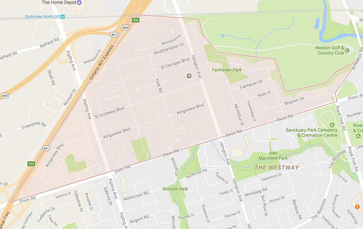Harta Kingsview Sat de vecinătate Toronto