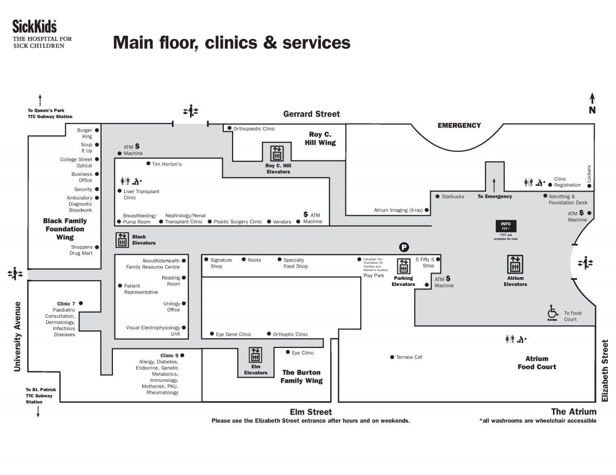 Harta de La Spitalul pentru Copii Bolnavi din Toronto parter