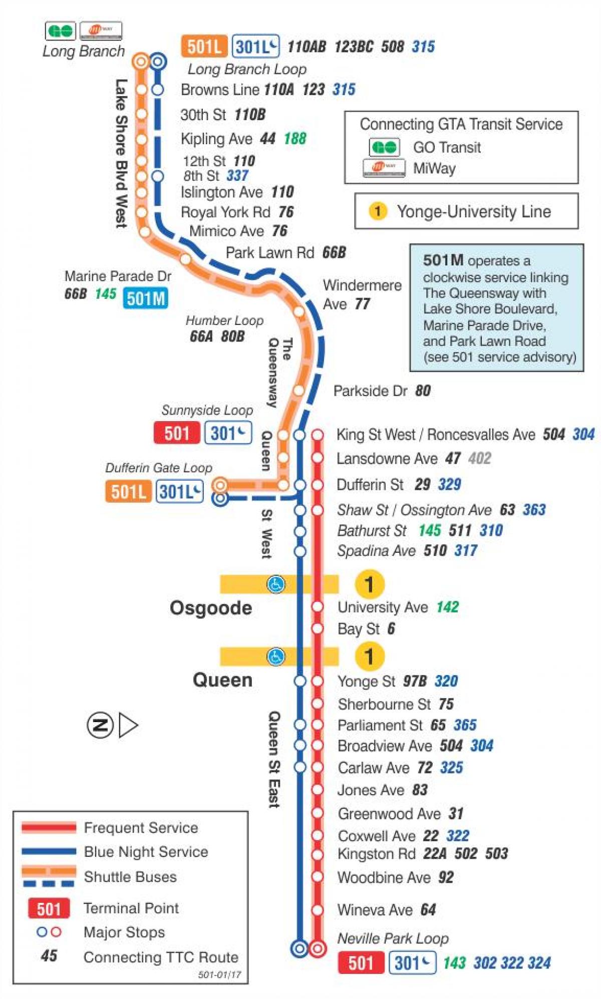 Hartă a liniei de tramvai 501 Regina