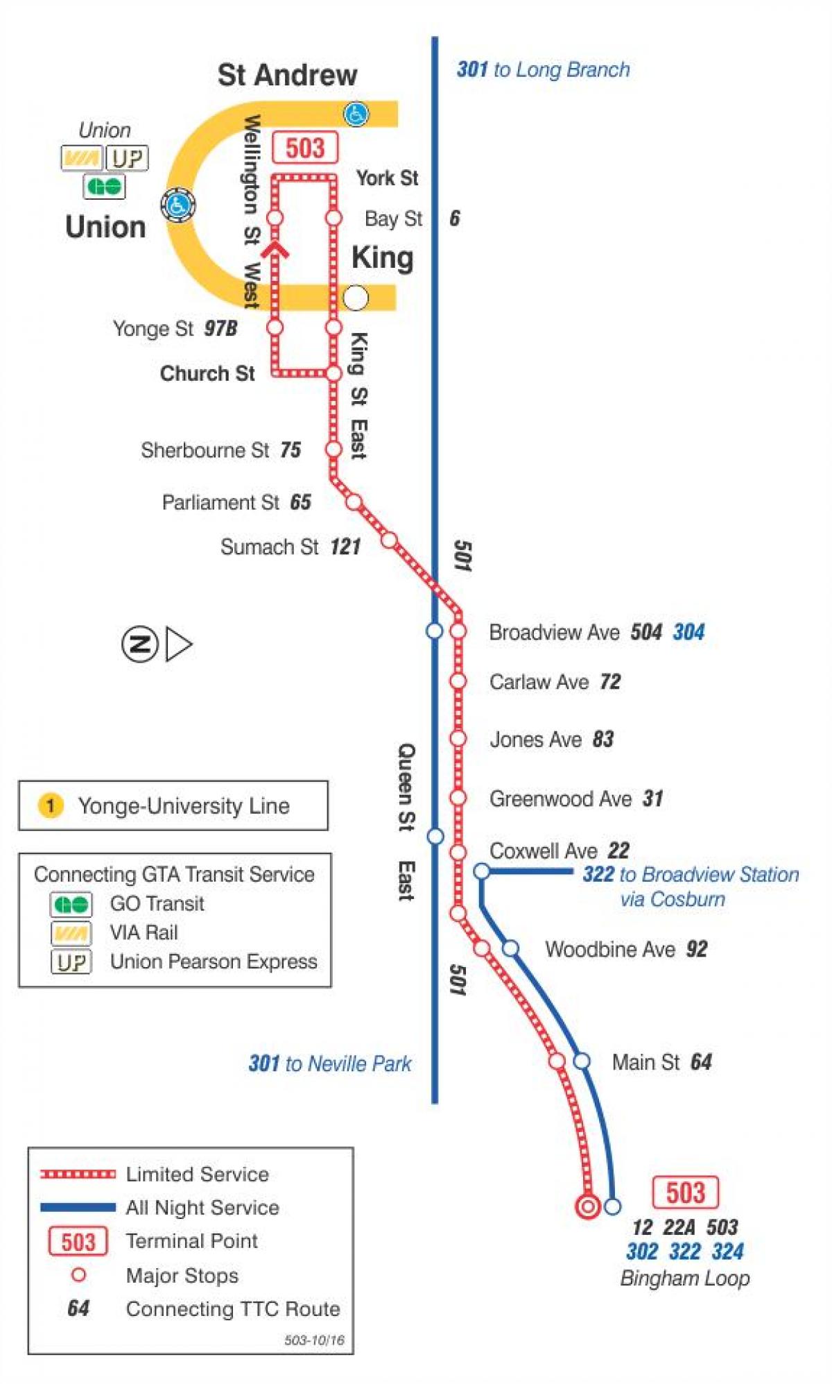 Hartă a liniei de tramvai 503 Kingston Road