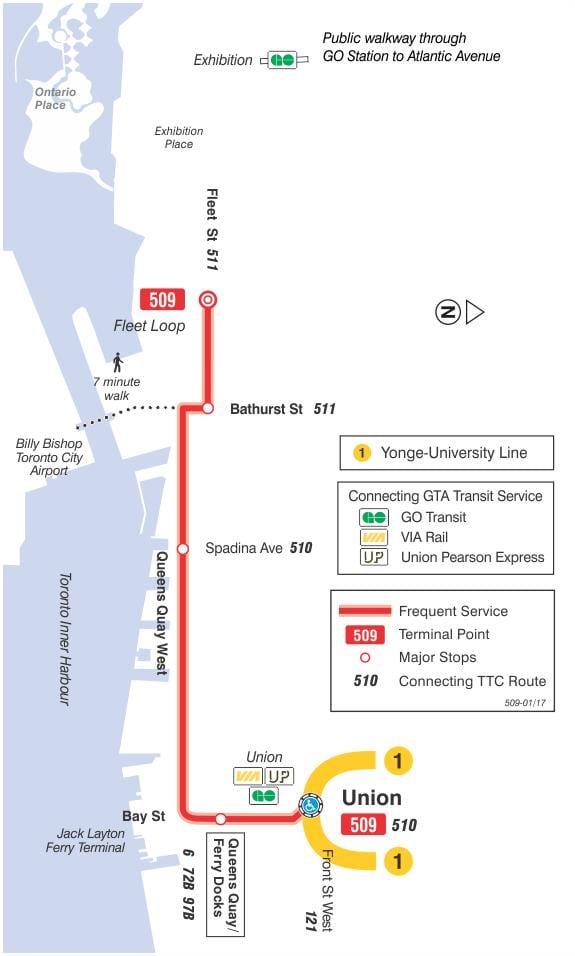 Hartă a liniei de tramvai 509 Harbourfront