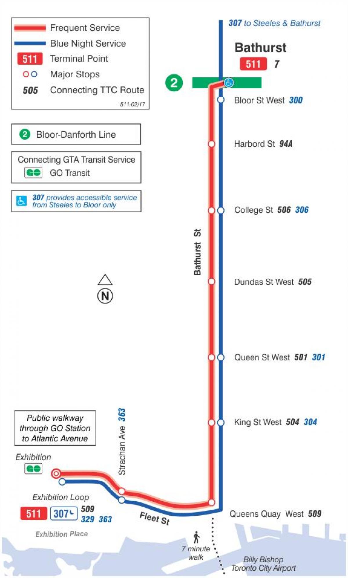 Hartă a liniei de tramvai 511 Bathurst