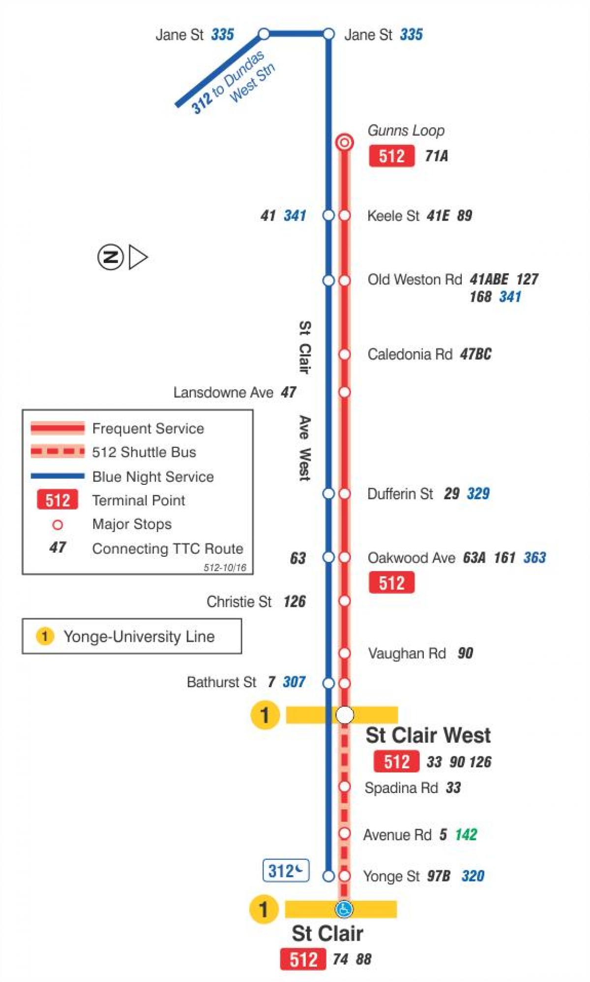 Hartă a liniei de tramvai 512 St. Clair