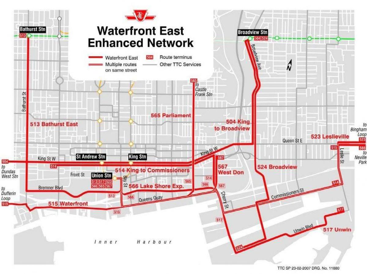 Harta de pe Malul de Est rețea îmbunătățită Toronto