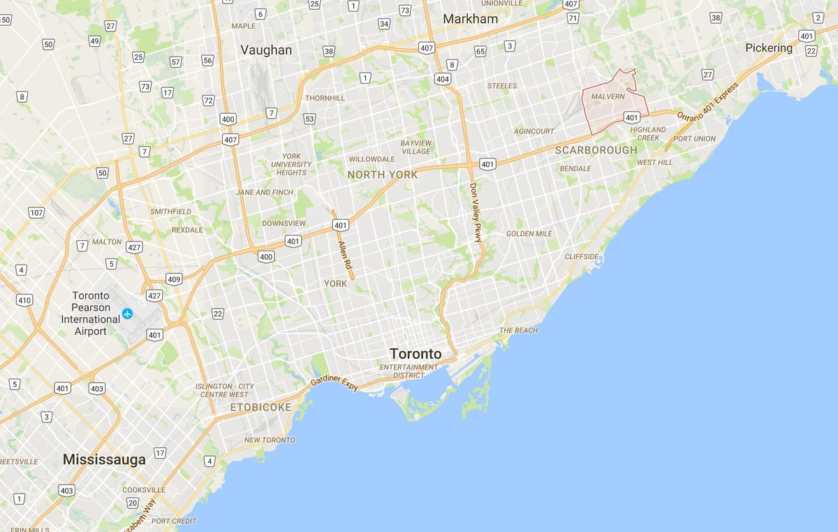 Harta Malvern district Toronto
