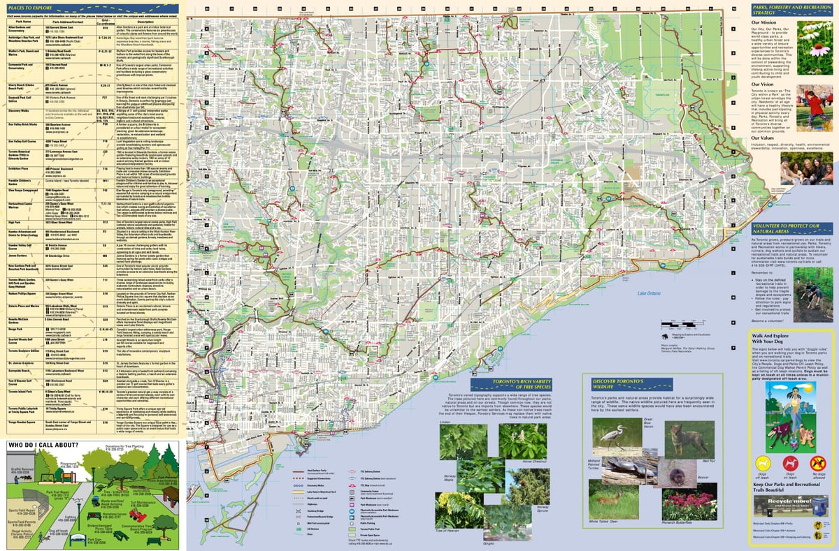 Harta de parcuri și trasee de mers pe jos de East Toronto