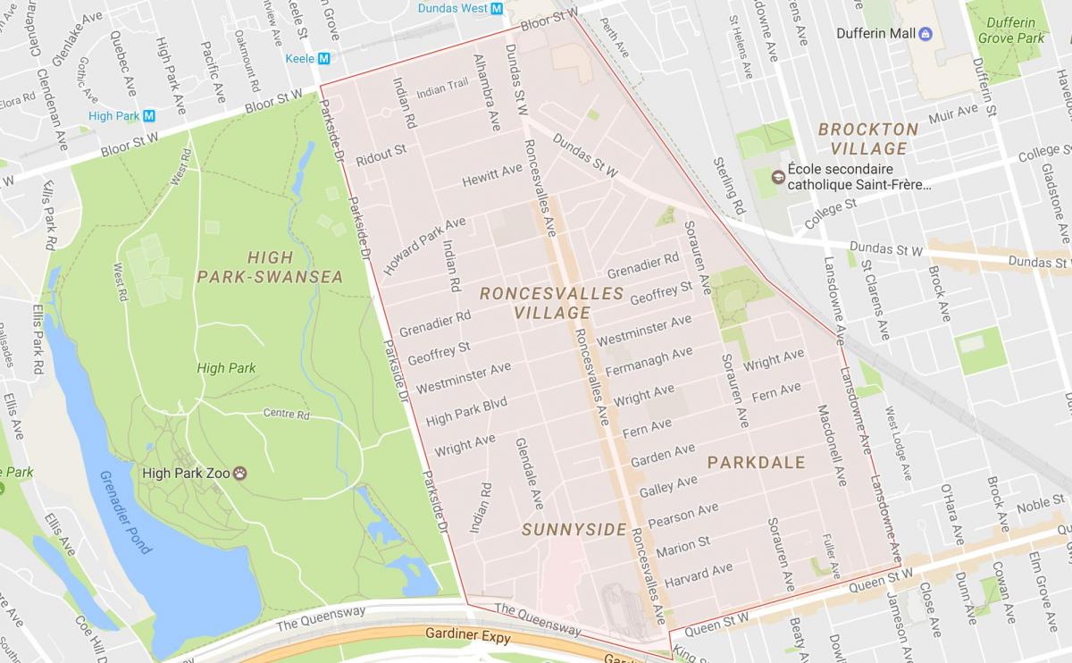 Harta de la Roncesvalles vecinătate Toronto