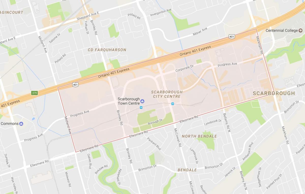 Harta Scarborough Centrul Orașului cartierul Toronto