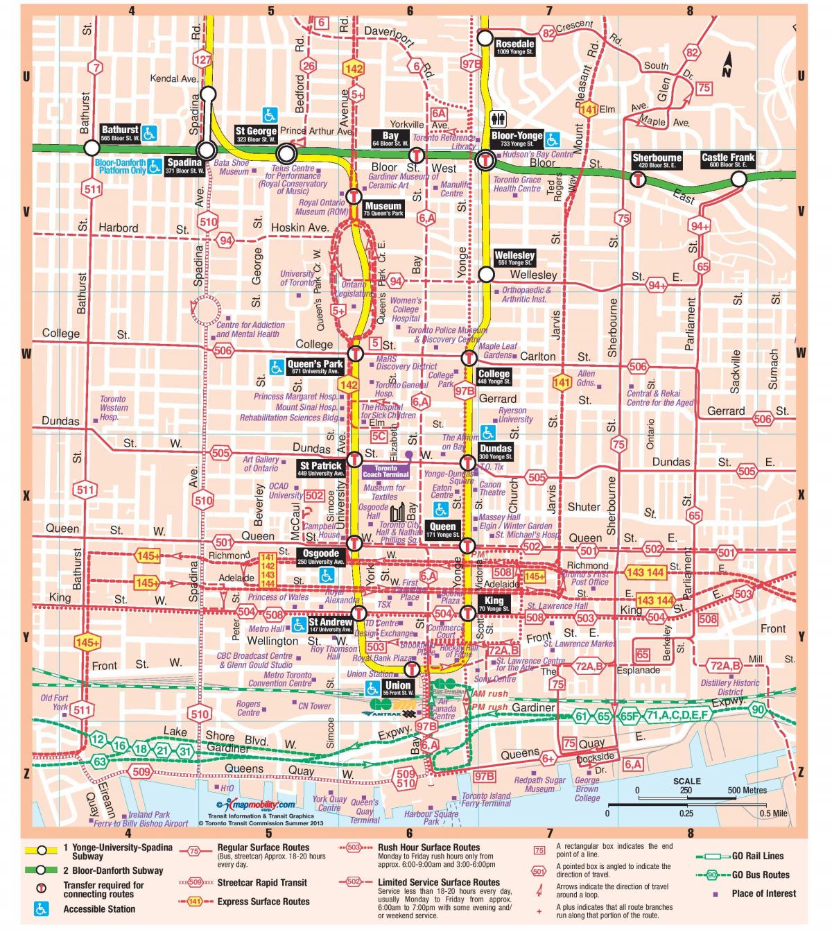 Harta stația de Metrou de centrul orașului Toronto