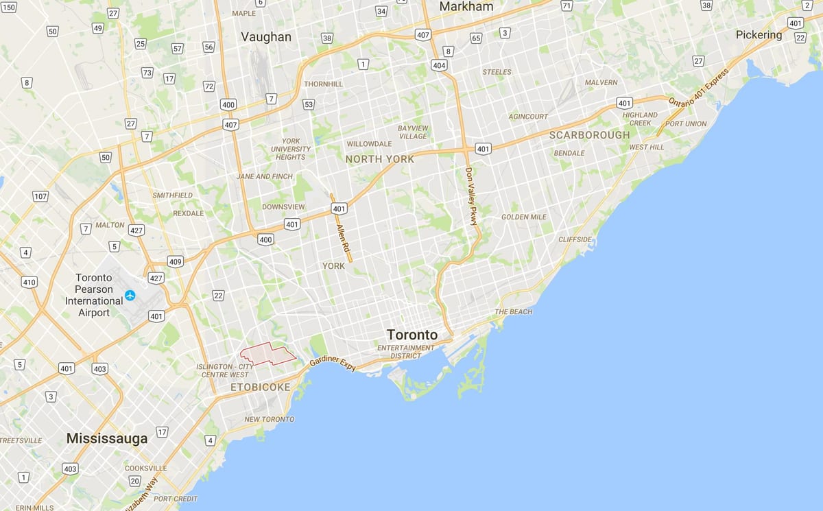 Harta Sunnylea district Toronto