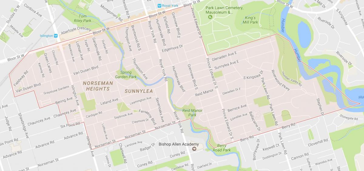 Harta Sunnylea vecinătate vecinătate Toronto