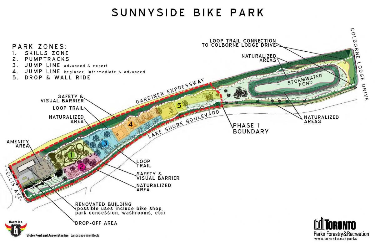Harta Sunnyside Parc cu Bicicleta în zona Toronto