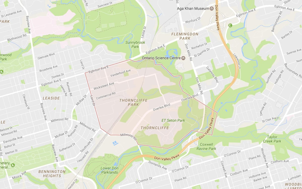 Harta Thorncliffe Parc de cartier Toronto