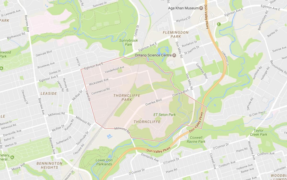 Harta Thorncliffe Parc de cartier Toronto