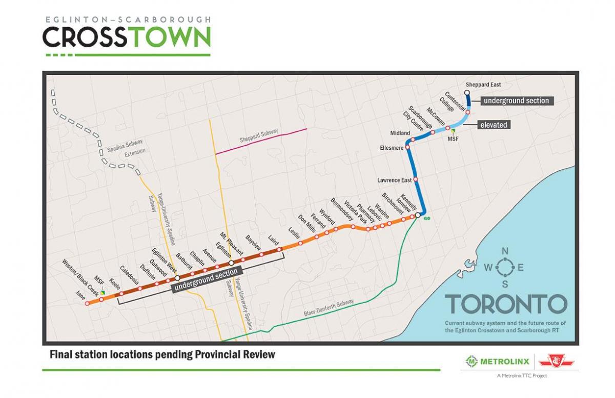 Harta Toronto linia de metrou 5 Eglinton