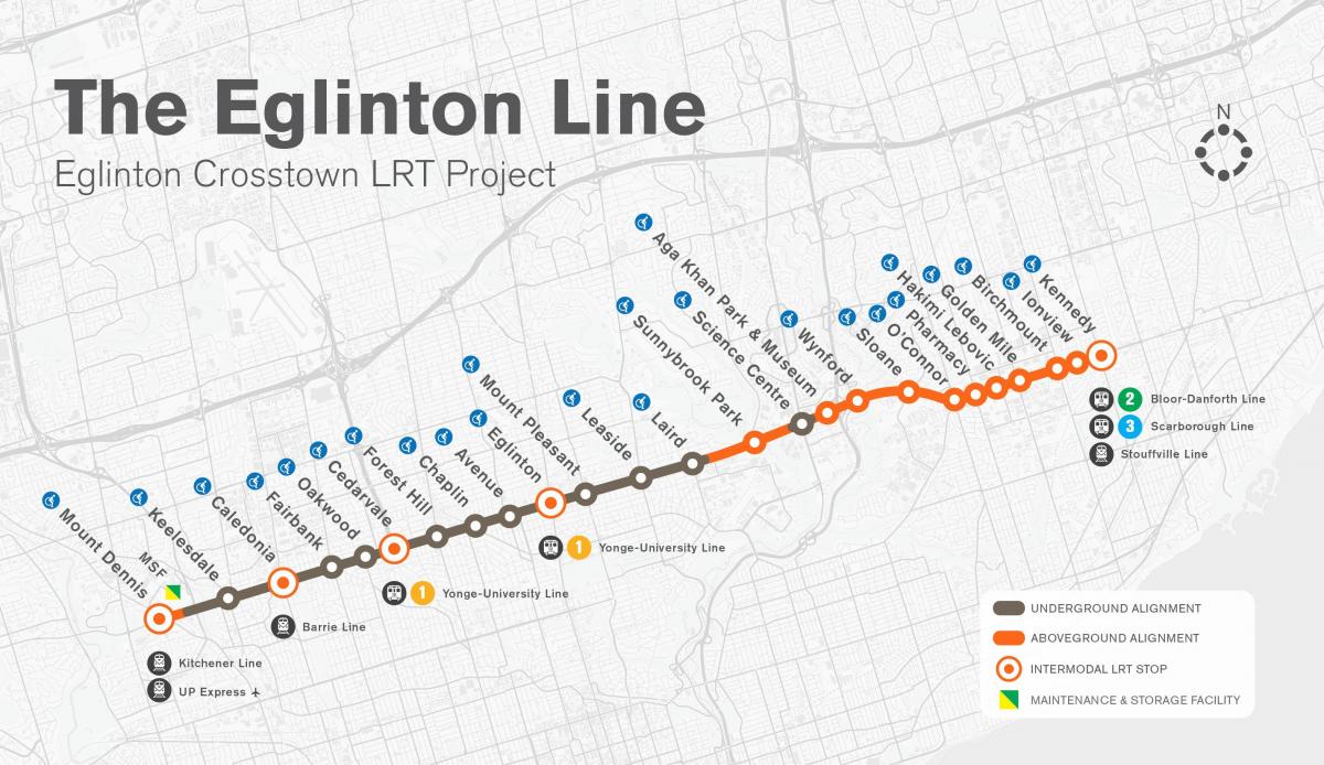 Hartă de metrou Toronto Eglinton linie proiect