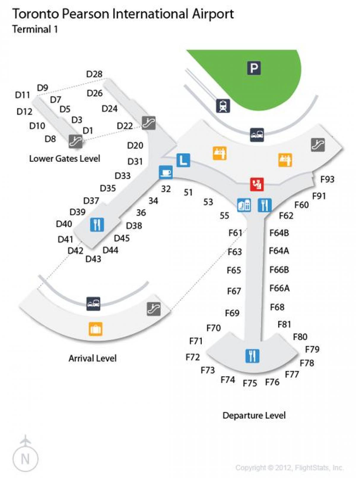 Harta Toronto Pearson aeroportul de sosire și de plecare nivel