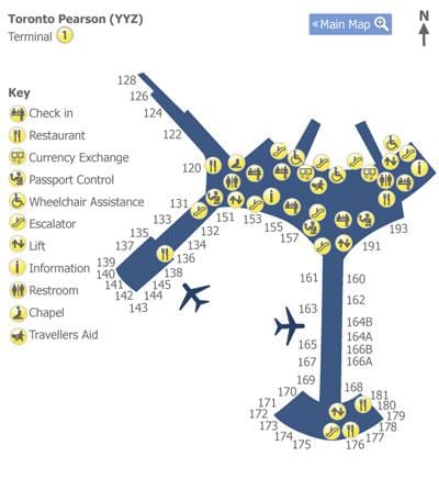 Harta Toronto Pearson airport terminal 1
