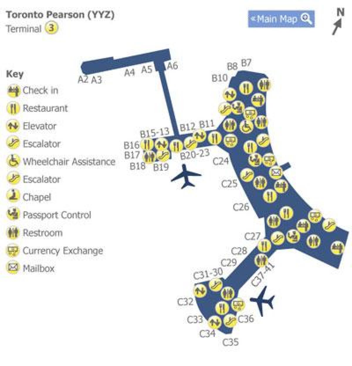 Harta Toronto Pearson airport terminal 3