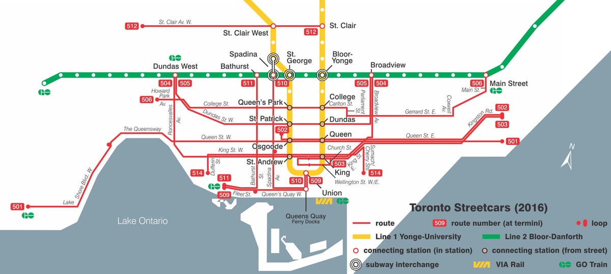 Harta Toronto sistem de tramvaie