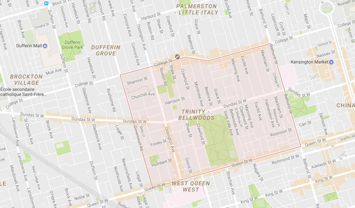 Harta Trinity–Bellwoods vecinătate Toronto