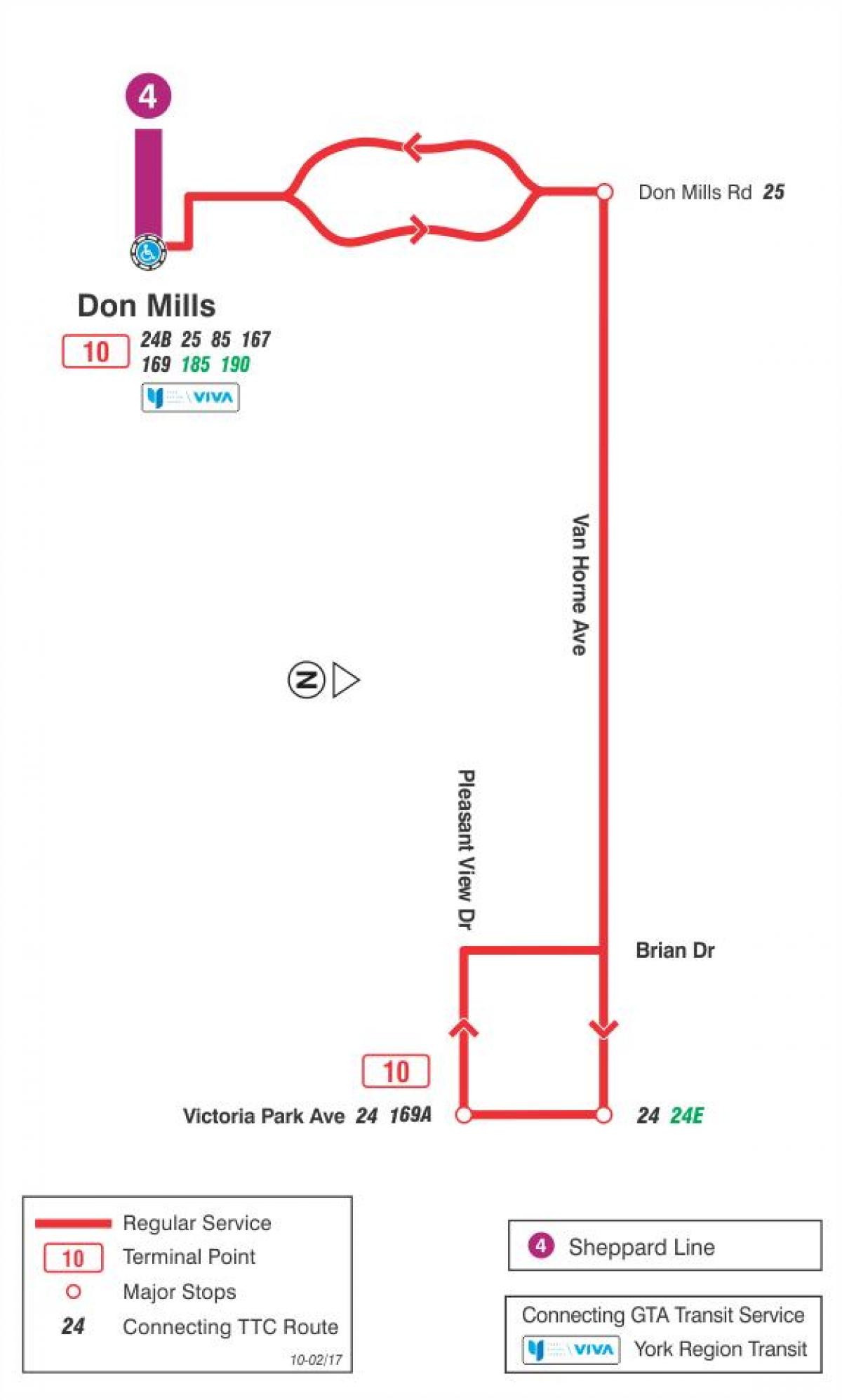 Harta TTC 10 Van Horne autobuz de ruta Toronto