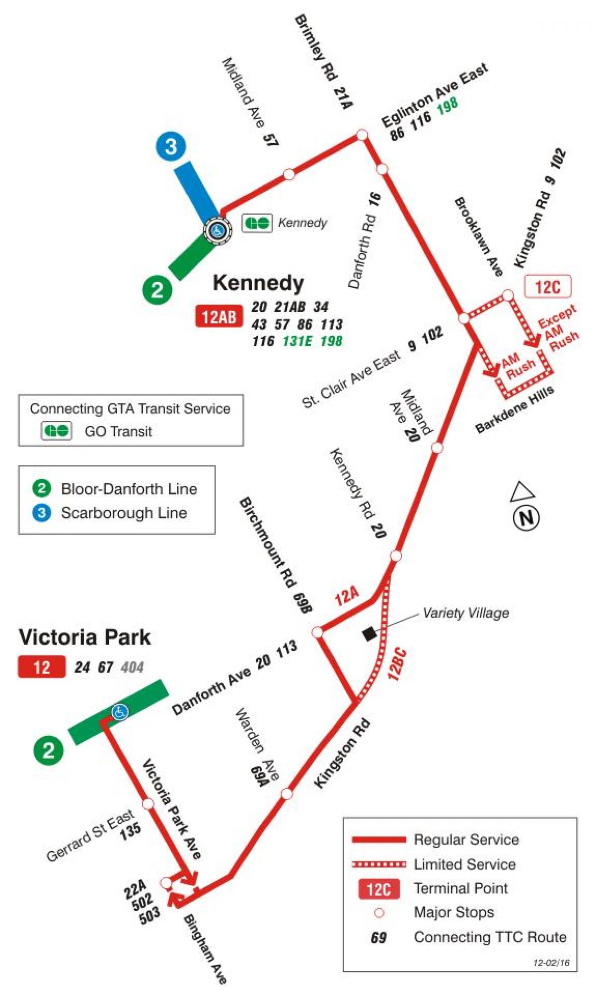 Harta TTC 12 Kingston Rd autobuz de ruta Toronto
