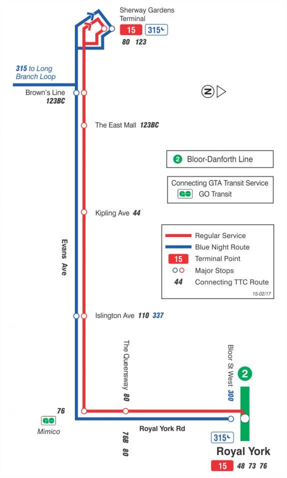 Harta TTC 15 Evans autobuz de ruta Toronto