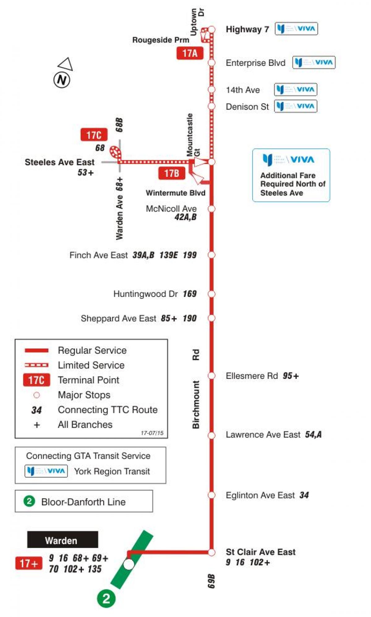 Harta TTC 17 Birchmount autobuz de ruta Toronto